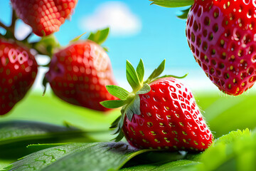 Fresh strawberries on a beautiful sunny day, Generative Ai