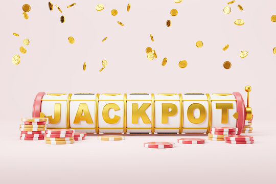 Casino slot machine with chips, jackpot concept