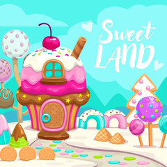 Cartoon sweet candy land illustration, vector art