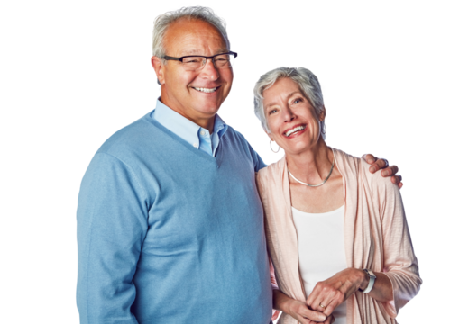 A cheerful senior couple posing together in happiness and bonding for relationship isolated on a png background. - Powered by Adobe