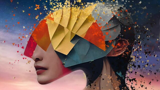Mental States collage aesthetic animation, cinemagraph concept imagination, creativity, thought, cognition, confusion, mood, mental health, thinking, concept, madness, mania (generative AI, AI)