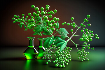 Plantes avec biochimie, ADN, structure moléculaire, biologie en médecine, recherche scientifique - Générative IA