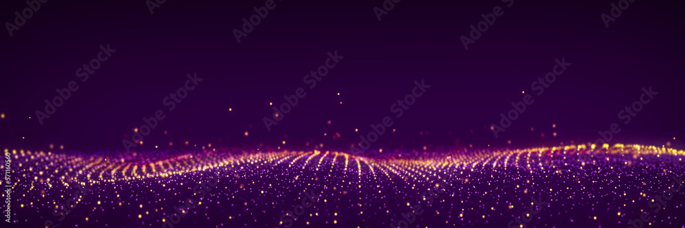 Poster 3D digital dynamic wave. Flow digital structure. Secure cybersecurity data connection. Cyber technology background. 3D rendering.
