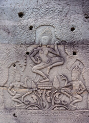 Amazing bas-relief or stone carving on the wall of Angkor Wat Temple, Siem Reap, Cambodia