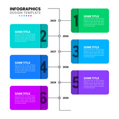 Infographic template. Vertical timeline with 6 banners and years