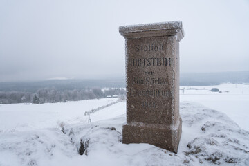 Foggy winter on Hirtstein Mountain, Satzung (Erzgebirge). German Ore Mountains with snow, hoar...
