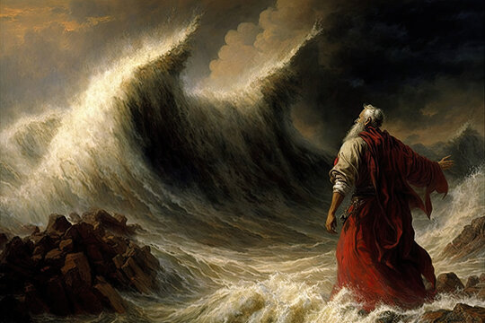 Moses parting the Red Sea, generative AI picture.