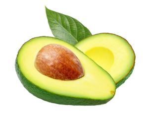 Half of fresh avocado isolated. PNG transparency