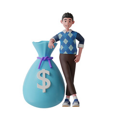 business man with money of bags 3D Icon