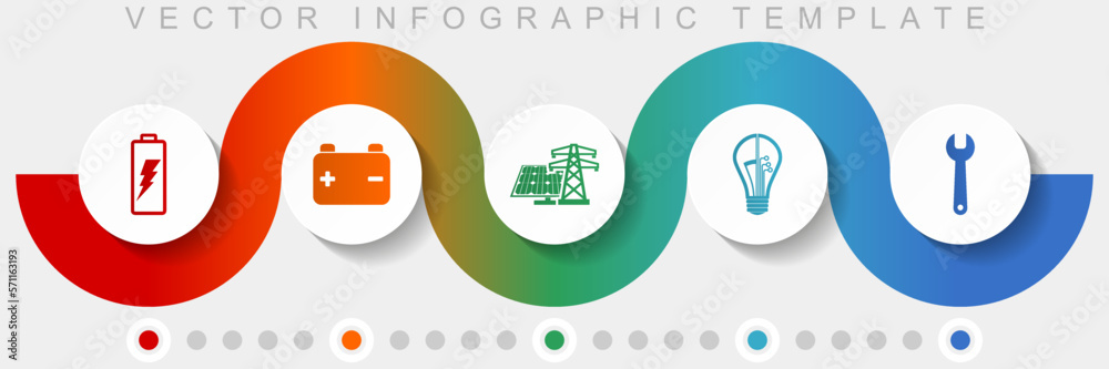 Poster Power and energy infographic vector template with icon set, miscellaneous icons such as battery, solar power, light bulb and tool for webdesign and mobile applications