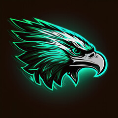 Obraz premium Glowing head of an eagle on a black background