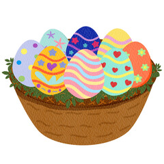 Easter Eggs on Basket Wavy Pink Paper Texture