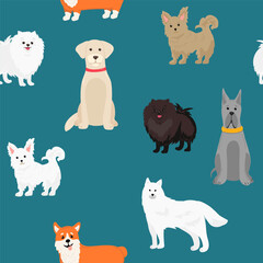 Fototapeta premium seamless pattern with funny creative dogs. Trendy vector background. Perfect for kids apparel,fabric, textile, nursery decoration,wrapping paper