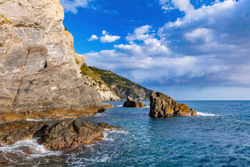 Cliffs and rocks on coast of Cinque Terre, Italy