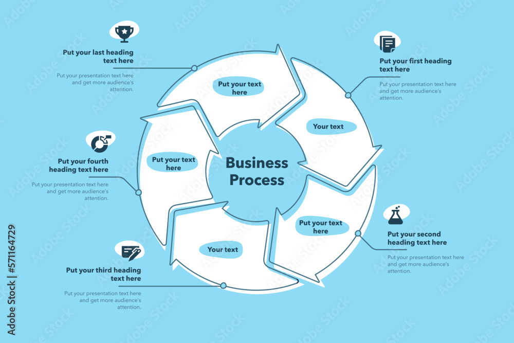 Poster business process template with five steps - blue version. easy to use for your website or presentati