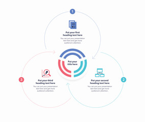 Simple infographic for business analytics with three stages. Modern diagram with flat colorful icons.