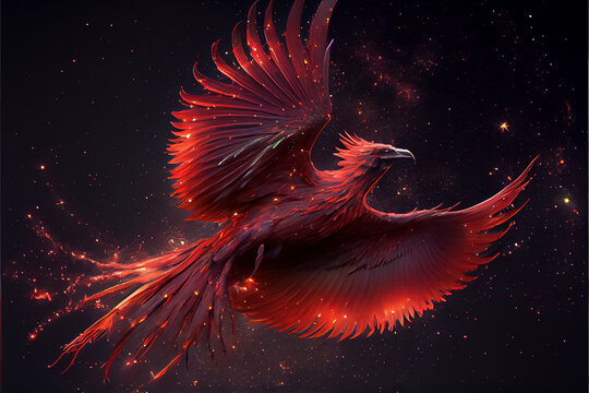 illustration of Phoenix bird risen from the ashes on black background