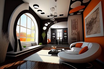 Beautiful Modern Interior Design of Living Room - Generative AI