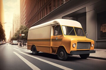 Big delivery truck with empty body for banner or graphic text design, empty copy space