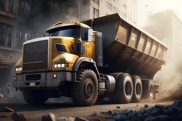 Digital art concepts of big dump truck for background or banner design