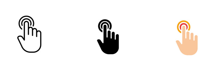 Click the hand icon. Selection, touchpad, website scrolling, smartphone touch screen. Vector set icon in line, black and colorful styles isolated on white background