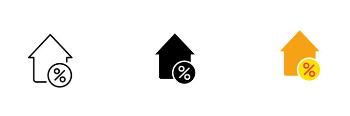 House with a discount icon. Realtor agency, long-term apartment rental, buying a house, buying a plot of land. Vector set icon in line, black and colorful styles isolated on white background