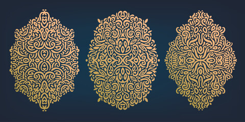 Vector set of luxury hand drawn floral design shapes, abstract vintage ornaments, backgrounds. © marylia17
