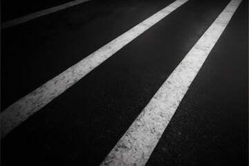 asphalt road texture background, black tarmac surface with white marking stripes, Transport urban background, and Dark street texture detail
