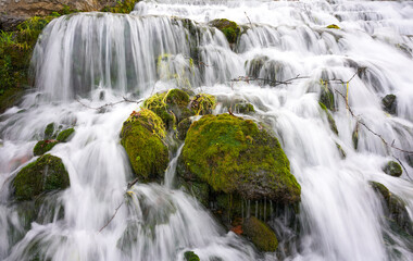 Obraz premium Long Exposure River Landscape During Fall