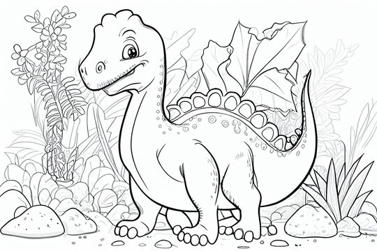Dinosaurier als Ausmalbild f&uuml;r Kinder - Generative Ai