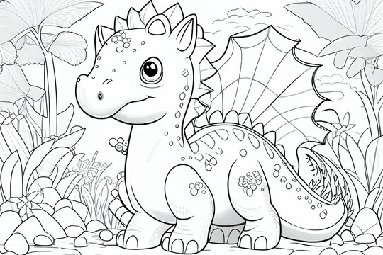 Dinosaurier als Ausmalbild f&uuml;r Kinder - Generative Ai