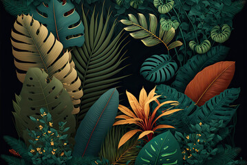 Fototapeta na wymiar Lushful Tropical Foliage Background