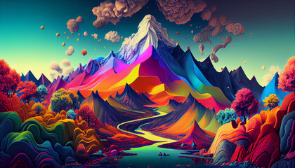 Fototapeta na wymiar Colorful landscape created with Generative AI