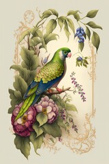 Vibrant Parrots and Colorful Jungle Vines in Watercolor Painted illustration