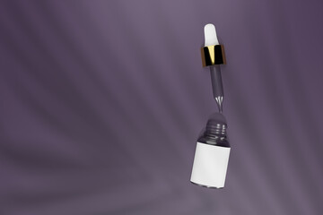 3d rendering Top view of serum cosmetics lying on black colored background with beautiful shadows.