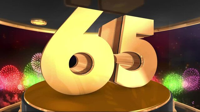 65th birthday animation in gold with fireworks background, 
Animated 65 years Birthday Wishes in 4K 