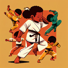 Kids trainig capoeira martial art graphic