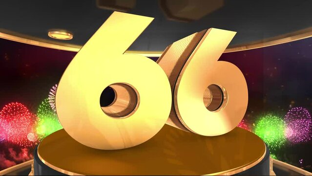 66th birthday animation in gold with fireworks background, 
Animated 66 years Birthday Wishes in 4K 
