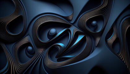 Modern black and dark navy blue abstract 3d background. Generative AI. 