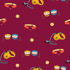 Seamless pattern with hand drawn dogs items. Animals pattern. Dogs background. Good for printing on textiles, wrapping paper, wallpapers.