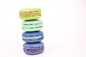Leaning tower of  French macarons in cool colors