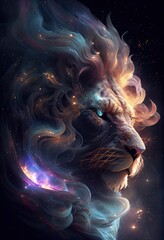 tiger in galaxy stars with iridescent style and with the shape of a tigers face generative ai