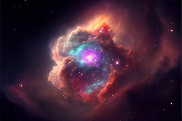 Starfield neon nebula space art galaxy creative background . ai