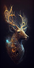 deer in galaxy stars with iridescent style and with the shape of a deers face generative ai