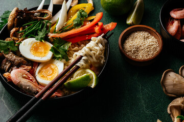 asian noodles with vegetables and shrimp