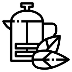 french press with tea. Outline icon. Food and drink vector element