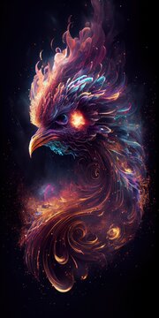 Rooster In Galaxy Stars With Iridescent Style And With The Shape Of A Roosters Face Generative Ai