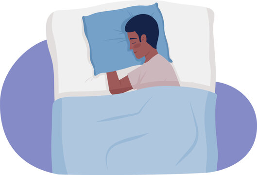 Young man embracing soft pillow while napping semi flat color vector character. Editable figure. Half body person on white. Simple cartoon style illustration for web graphic design and animation