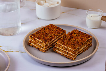 homemade layered shortbread pastry with caramel