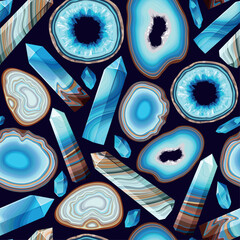 Vector seamless pattern with crystals and geodes